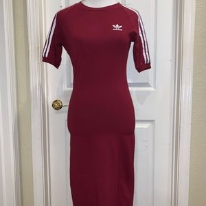 Burgundy 3-stripe midi body con dress